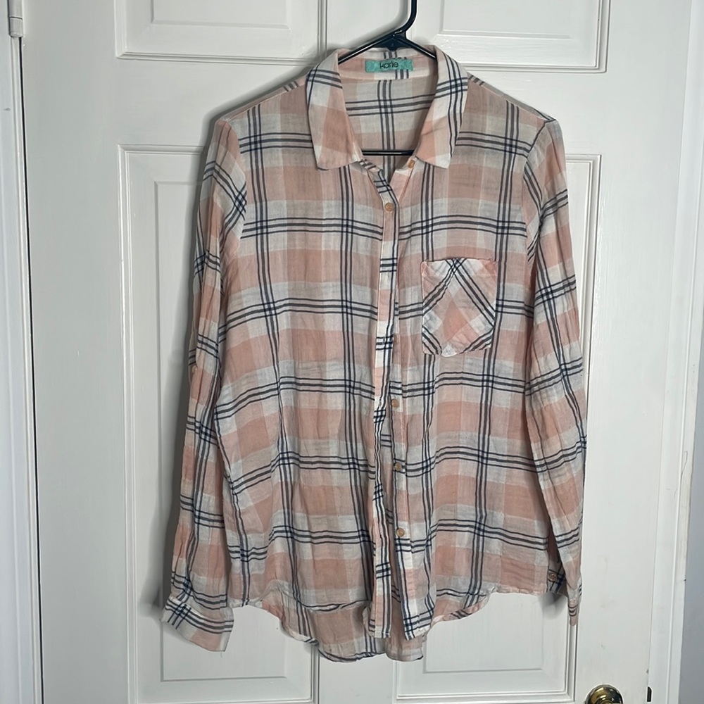 Karlie blush plaid button down